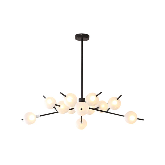 Modern Metal Chandelier - 9/12 Bulbs Bedroom Suspension Light In Black/Gold With Acrylic Shade