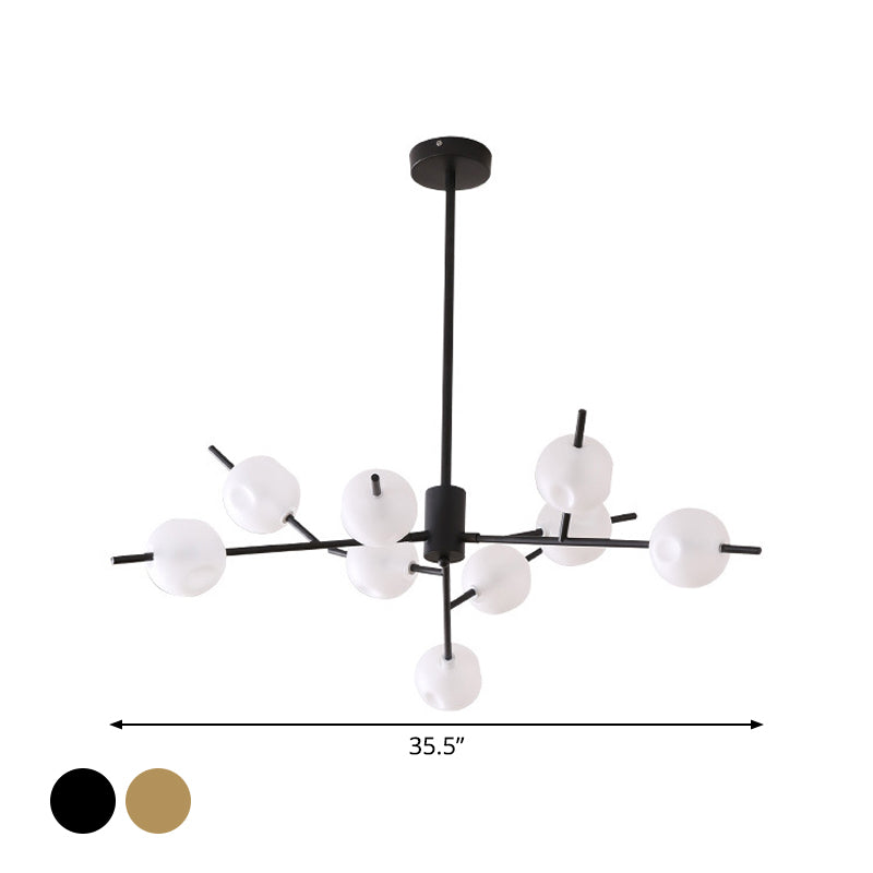 Modern Metal Chandelier - 9/12 Bulbs Bedroom Suspension Light In Black/Gold With Acrylic Shade