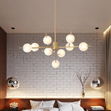 Modern Metal Branch Chandelier With 9/12 Bulbs Black/Gold Finish And Acrylic Ball Shade - Perfect