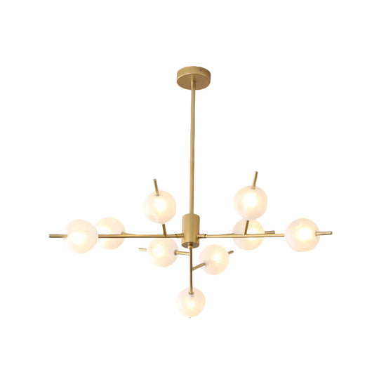 Modern Metal Chandelier - 9/12 Bulbs Bedroom Suspension Light In Black/Gold With Acrylic Shade