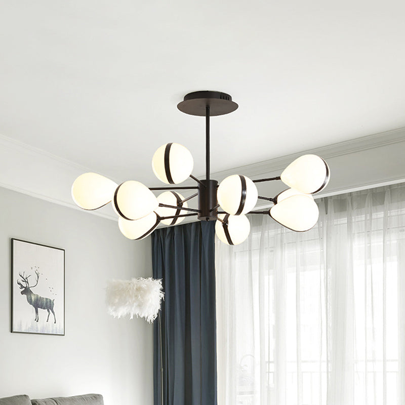 Modern Black Droplet Shade Ceiling Hang Light Chandelier | Cream Glass 6/8/10 Heads Warm/White 10 /