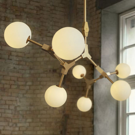 Opal Orb Glass Hanging Chandelier - Modern Molecular Design 3/5/7 Lights Gold