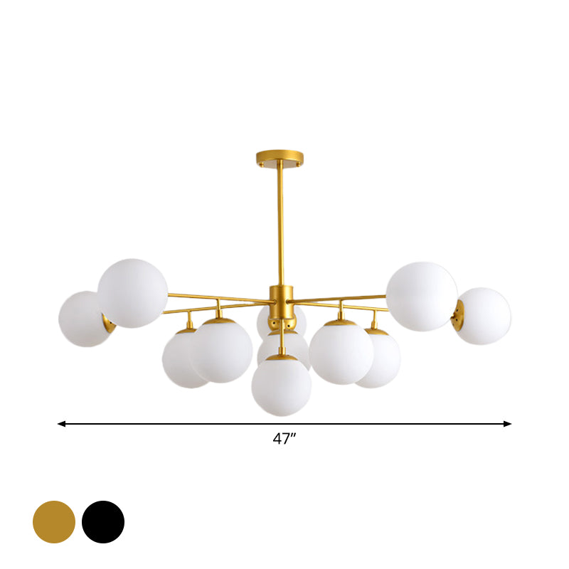 Iron Branch Chandelier Lamp With Black/Gold Hanging Pendant Light And Opal Glass Shades - 9/11