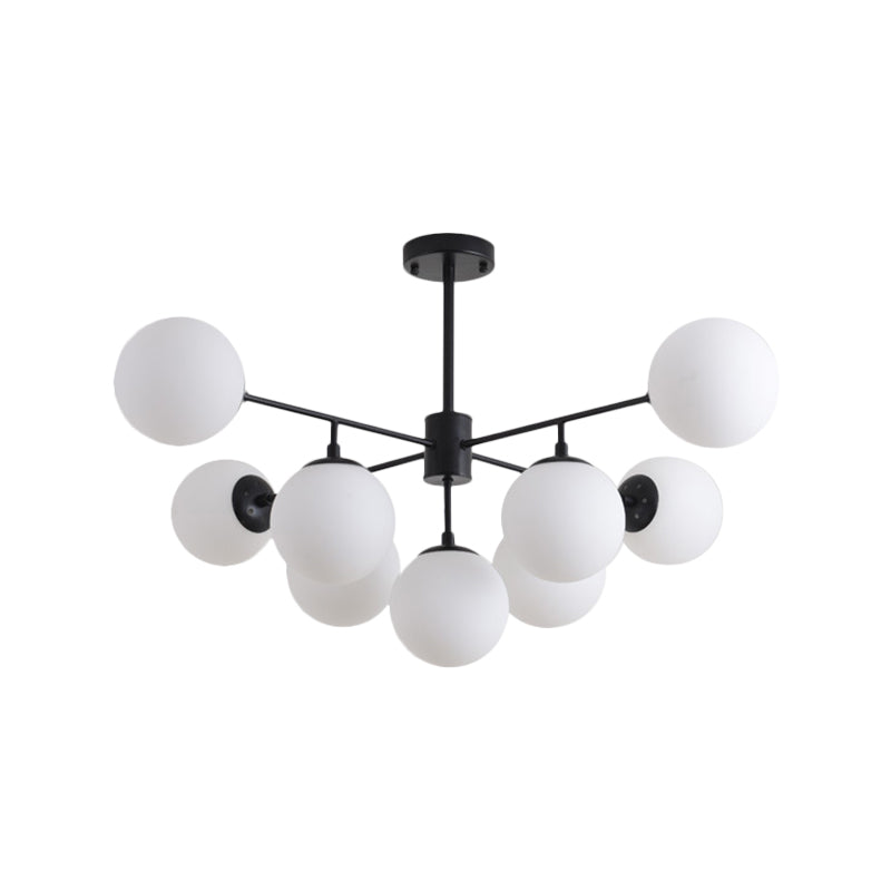 Iron Branch Chandelier Lamp With Black/Gold Hanging Pendant Light And Opal Glass Shades - 9/11