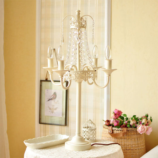 Crystal Bead Metal Table Light - Traditional Style Desk Lamp For Living Room White / 12