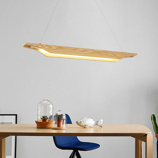 Modern Linear Wooden Pendant Light Fixture With Led Beige White/Warm/Natural
