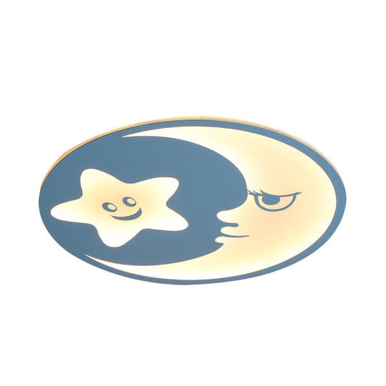 Child’s Bedroom Blue Led Acrylic Ceiling Light With Smiling Moon & Stars