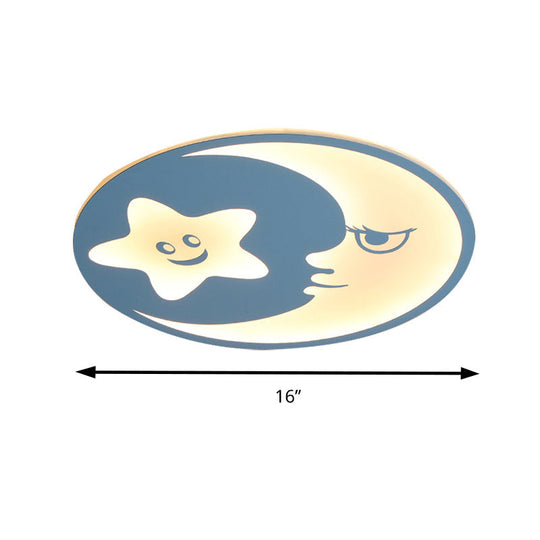 Childs Bedroom Blue Led Acrylic Ceiling Light With Smiling Moon & Stars
