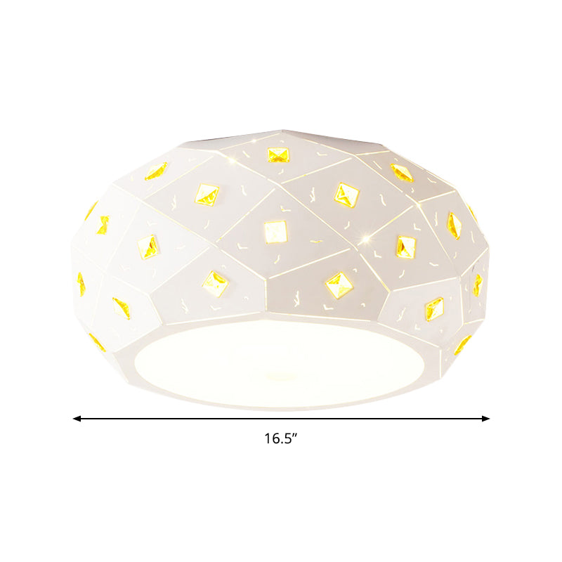 Modern White Led Flush Ceiling Light With Crystal Accent - Sleek Acrylic Drum Shape For Corridor