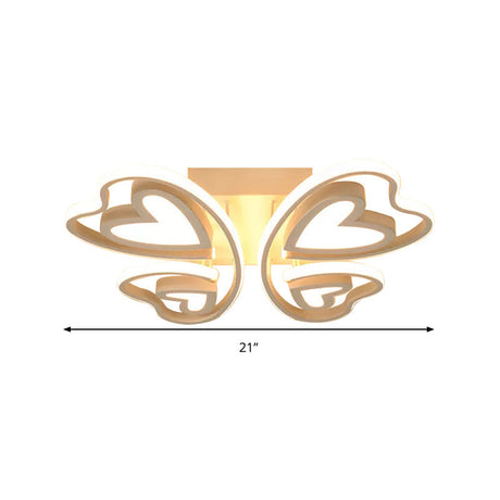 Girls Bedroom Led Flush Ceiling Light: Loving-Heart Acrylic Butterfly Lamp