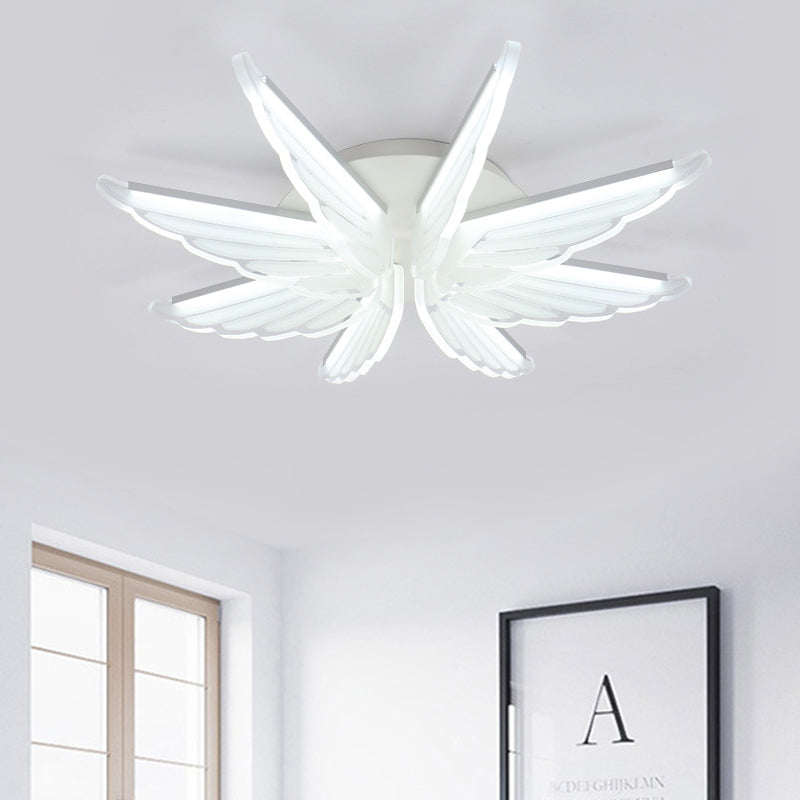 Romantic White Wing Flush Led Ceiling Lamp For Baby Room / 16.5