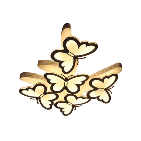 Romantic Butterfly Ceiling Light For Girls Bedroom - White Acrylic Flush Mount