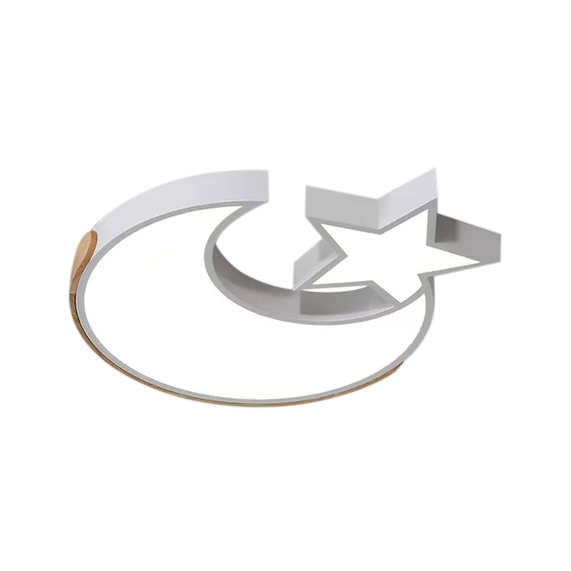 Stylish White Led Ceiling Light: Star And Moon Acrylic Flushmount For Study Room