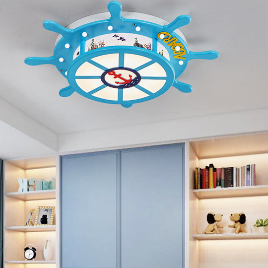 Nautical Blue Rudder Boys Bedroom Ceiling Lamp - Acrylic Flush Light / Warm