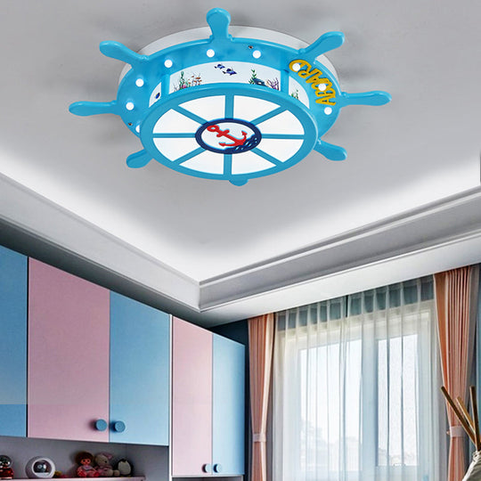 Nautical Blue Rudder Boys Bedroom Ceiling Lamp - Acrylic Flush Light