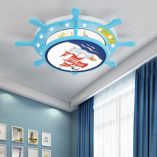Nautical Ship Boys Bedroom Ceiling Light – Blue Wood Rudder Mount