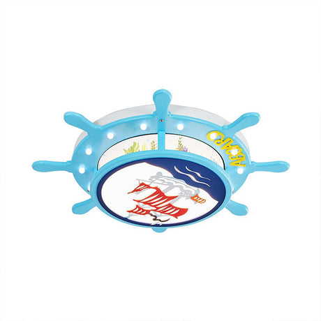 Nautical Ship Boys Bedroom Ceiling Light – Blue Wood Rudder Mount