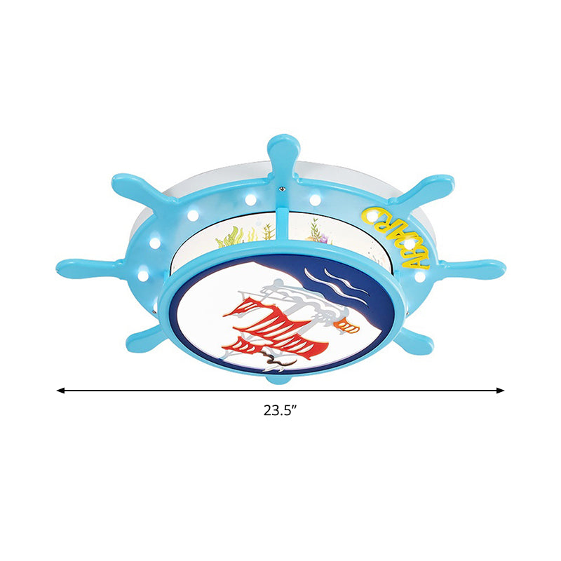 Nautical Ship Boys Bedroom Ceiling Light Blue Wood Rudder Mount