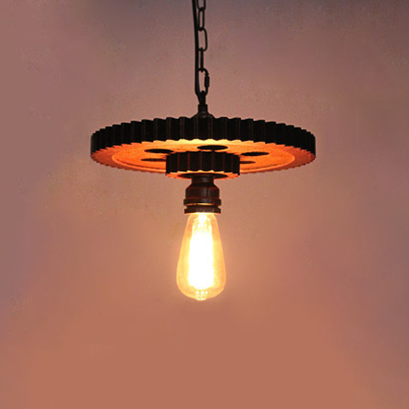 Antique Bronze Wood Carved Gear Chandelier: Loft-Style Pendant Lamp With 1/3/7-Bulb Bistro Down