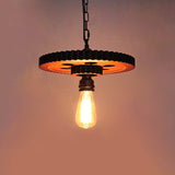 Loft Style Wood Carved Gear Chandelier Lamp In Antique Bronze - Bistro Pendant Lighting (1/3/7-Bulb