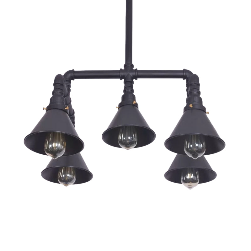 Industrial 5-Light Chandelier With Metal Shade In Black/Copper For Living Rooms Black