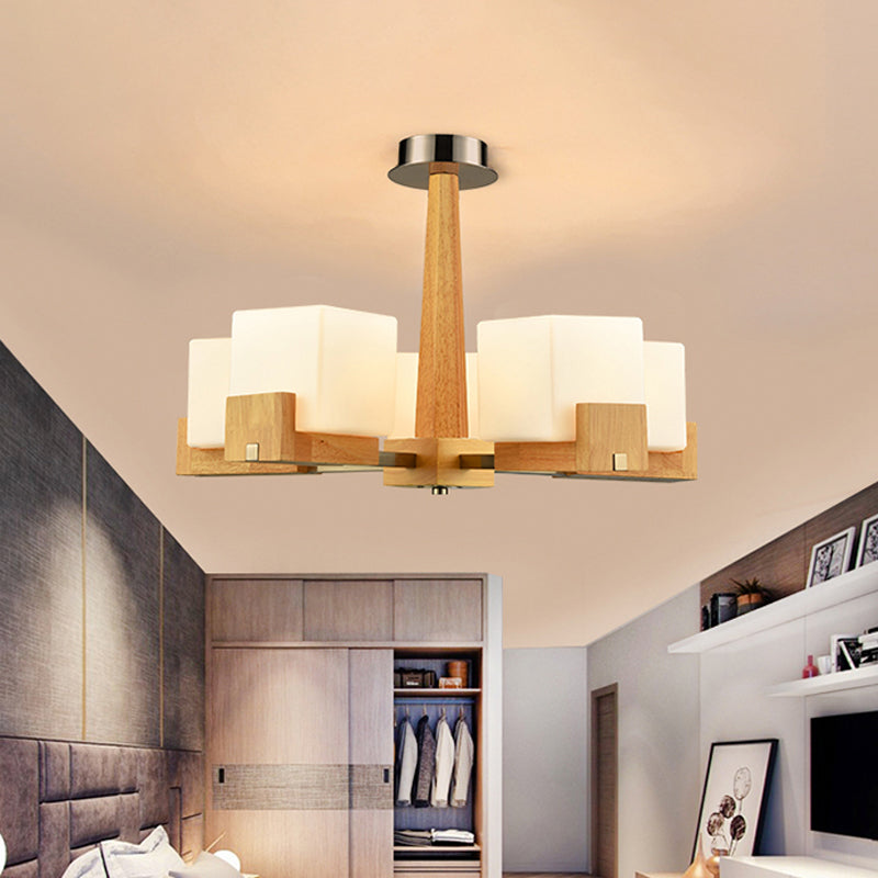 Nordic Acrylic Chandelier Pendant Lamp With Wood Chain Hang/Flushmount For Dining Room - 3/5/8 Heads