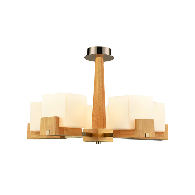 Nordic Acrylic Chandelier Pendant Lamp With Wood Chain Hang/Flushmount For Dining Room - 3/5/8 Heads