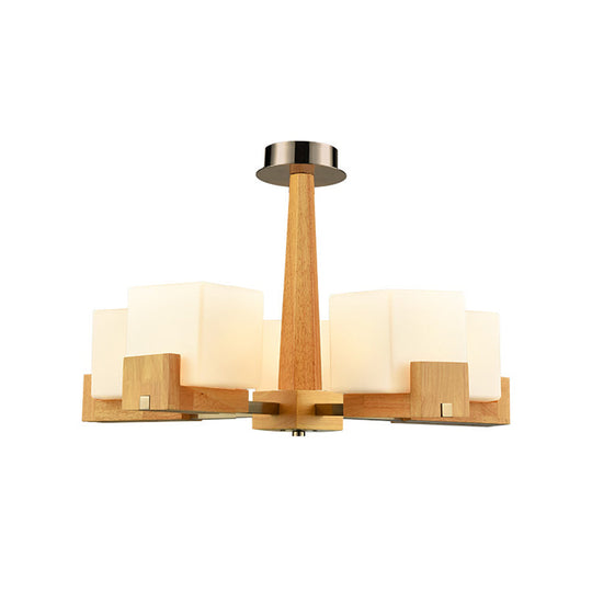 Nordic Acrylic Chandelier Pendant Lamp With Wood Chain Hang/Flushmount For Dining Room - 3/5/8 Heads