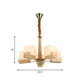 Contemporary Wood Cube Acrylic Chandelier - Radial Hanging Light Fixture (3/5/8 Bulbs) For Bedroom