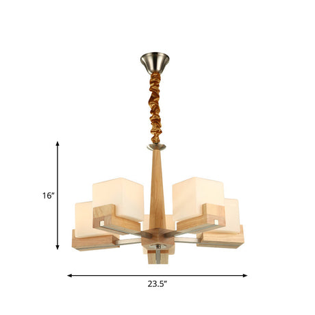 Contemporary Wood Cube Acrylic Chandelier - Radial Hanging Light Fixture (3/5/8 Bulbs) For Bedroom