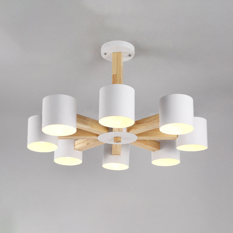 Nordic Cylindrical Ceiling Chandelier - Metallic 3/6/8-Light Suspension Light In Black/White And