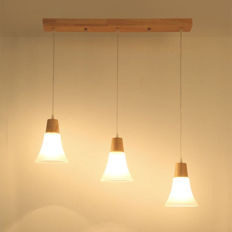 Nordic Ivory Glass Hang Lamp - 3-Head Cluster Pendant For Dining Room Wood Finish