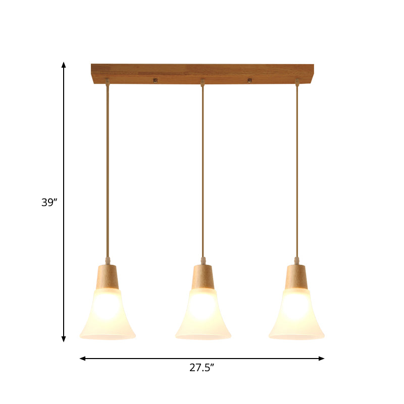 Nordic Ivory Glass Hang Lamp - 3-Head Cluster Pendant For Dining Room Wood Finish