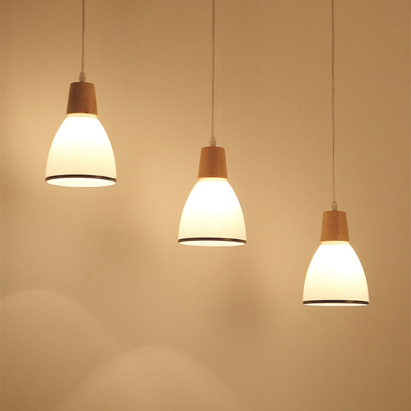 Nordic Ivory Glass 3-Head Cluster Pendant Bell/Bowl/Barrel Hang Lamp For Dining Room