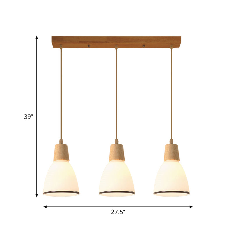 Nordic Ivory Glass Hang Lamp - 3-Head Cluster Pendant For Dining Room Wood Finish