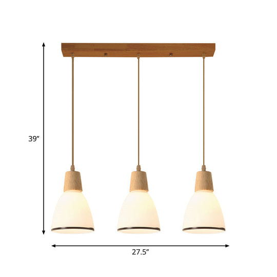 Nordic Ivory Glass Hang Lamp - 3-Head Cluster Pendant For Dining Room Wood Finish
