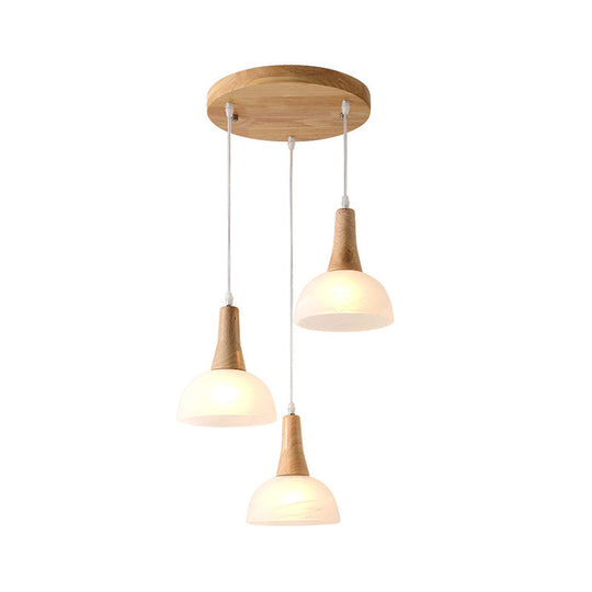 Nordic Ivory Glass 3-Head Cluster Pendant Bell/Bowl/Barrel Hang Lamp For Dining Room