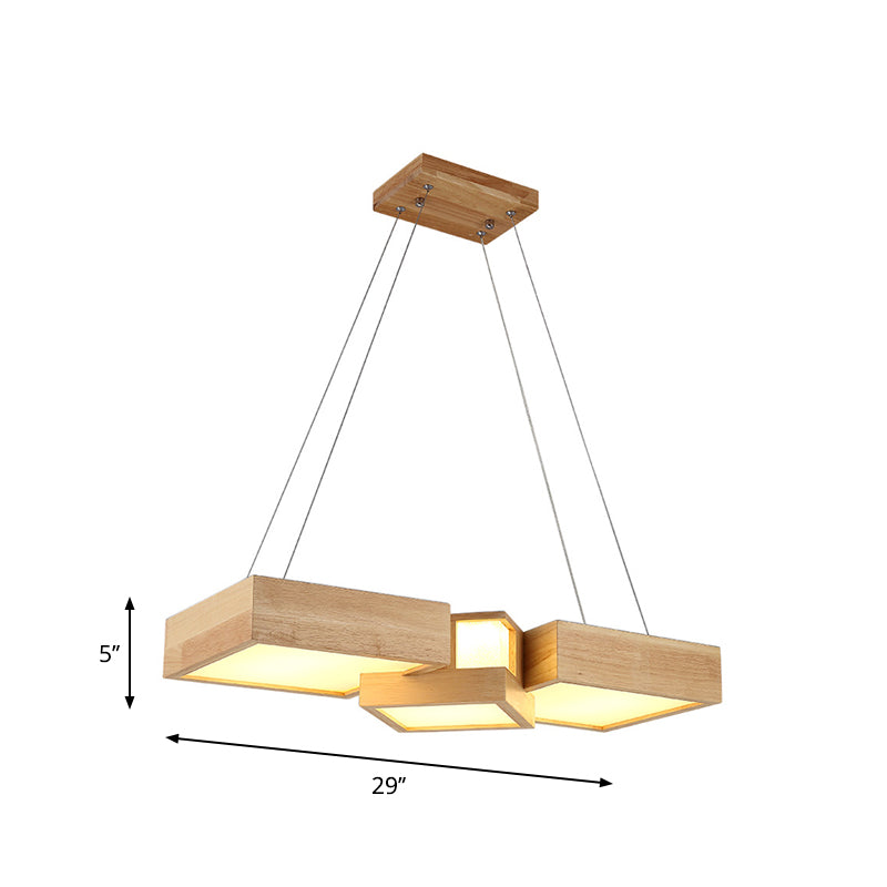 Modern Wood Dining Table Pendant Light With Symmetric Acrylic Shade - Led Hanging Fixture In 24.5/29