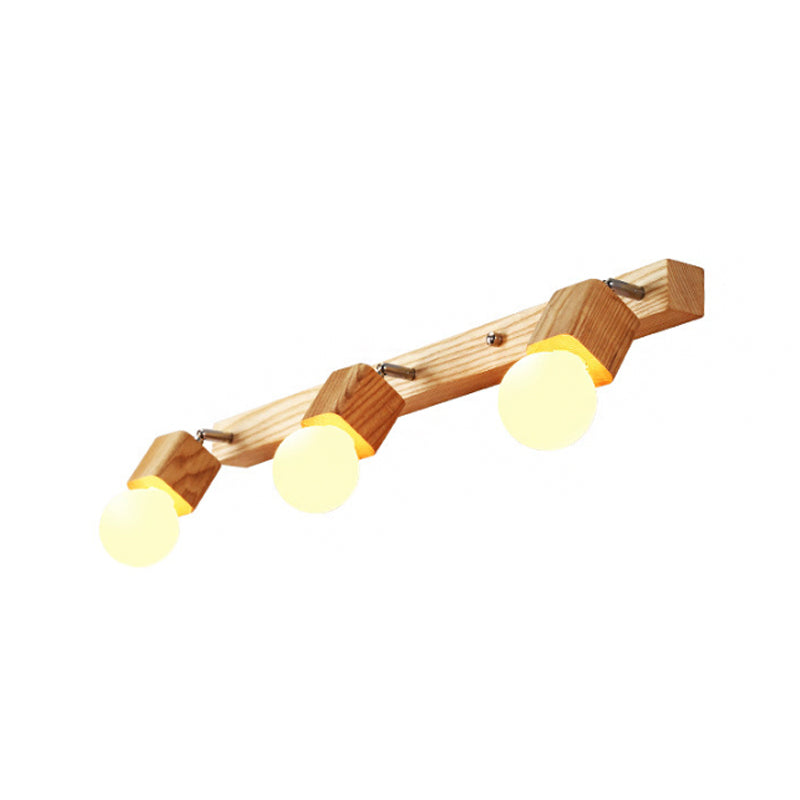 Nordic Wood Bare Bulb Vanity Lamp - Adjustable Beige Wall Mount Light (2/4/5 Options)