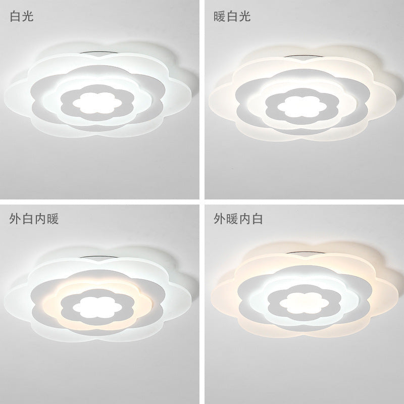 White Flower Acrylic Led Ceiling Lamp For Girls Bedroom - Contemporary Mount Light