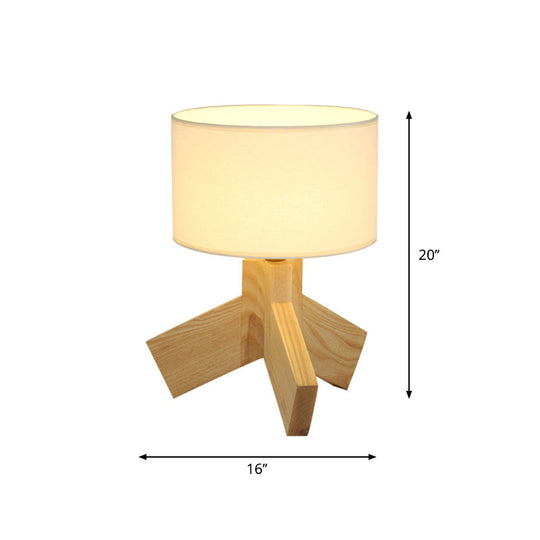 Chloe - [Nordic Drum Fabric Table Light Nordic Single Bulb Wood 3-Leg Night Stand Lamp For Bedroom