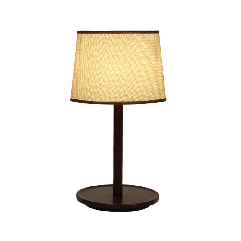 Marta - Nordic Tapered Shade Table Lamp Style Fabric 1-Light Beige/Dark Brown Nightstand Light With
