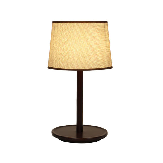 Nordic Style Tapered Shade Table Lamp - 1-Light Fabric Nightstand Light With Wood Base (Beige/Dark