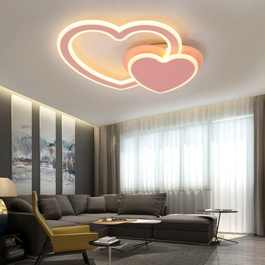 Double Loving-Heart Kids Led Flush Ceiling Light - Vibrant Undertint Ideal For Kid’s Bedroom