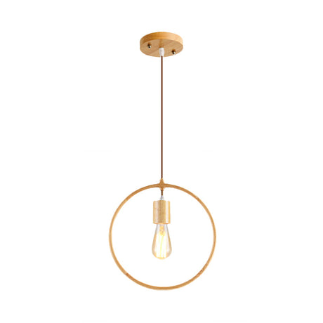 Simplicity Wooden Pendant Light - Square/Round/Triangle Shape Beige 1 Bulb Ideal For Dining Room