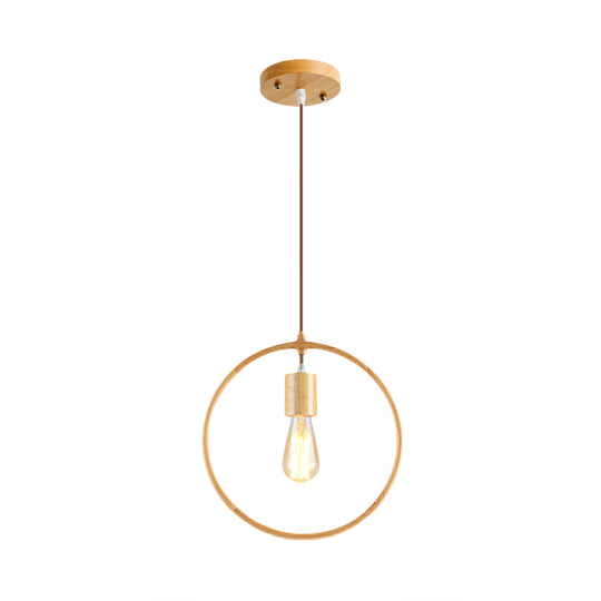Simplicity Wooden Pendant Light - Square/Round/Triangle Shape Beige 1 Bulb Ideal For Dining Room