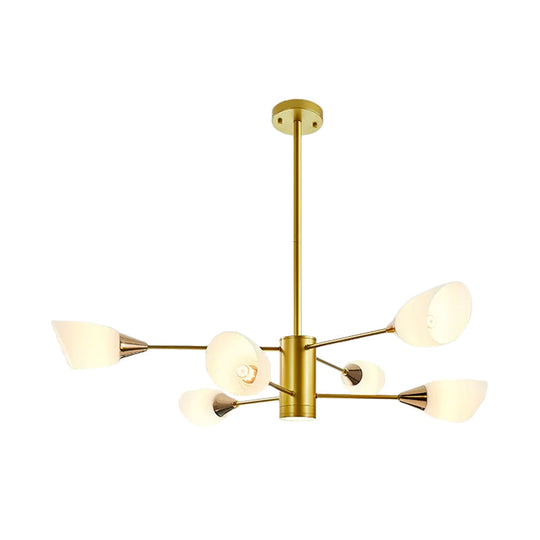Postmodern Black/Gold Chandelier With Tulip White Glass Shade - 6/10/16 Bulbs For Living Room