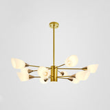 Postmodern Black/Gold Chandelier With Tulip White Glass Shades - Perfect For Living Room Ceiling