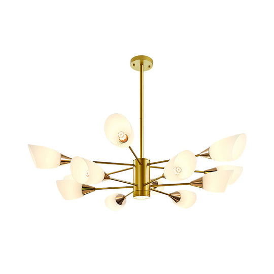 Postmodern Black/Gold Chandelier With Tulip White Glass Shade - 6/10/16 Bulbs For Living Room