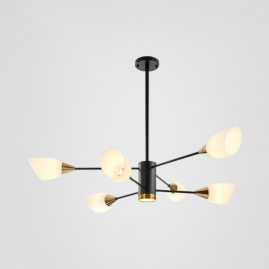 Postmodern Black/Gold Chandelier With Tulip White Glass Shade - 6/10/16 Bulbs For Living Room